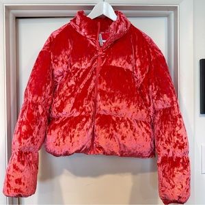 Fabletics Crushed Velour Jacket/Coat Size Medium Red